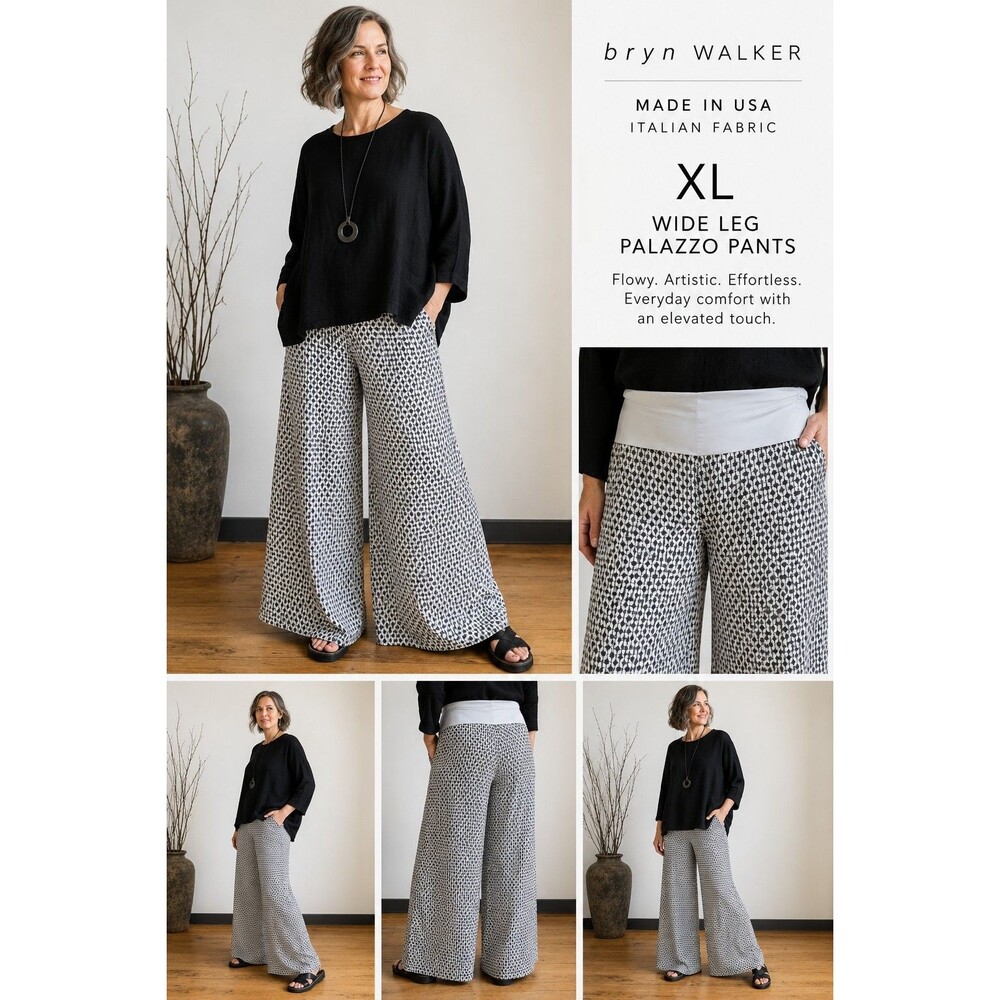 Bryn Walker Oscar Geo Wide Leg Palazzo Pants Women XL Lagenlook USA Italy Chic
